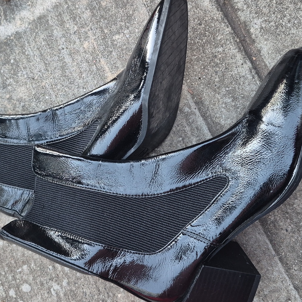 Zara Black Patent Leather Chelsea Ankle Boots